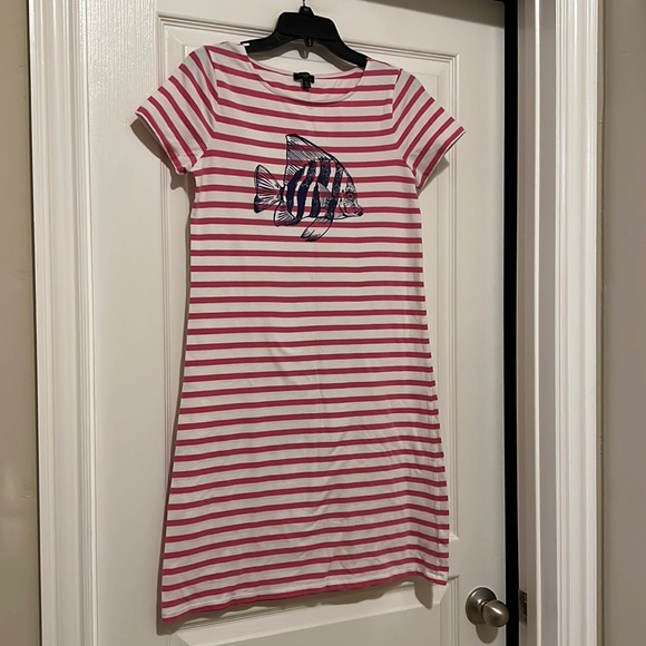 Talbots Petite SS Striped Dress with Fish Print - Picture 1 of 8
